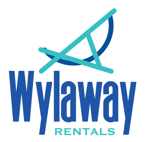 Wylaway Rentals logo in blue and teal with stylized sailboat graphic