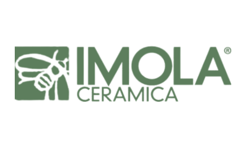 A logo for imola ceramica with a bee on it