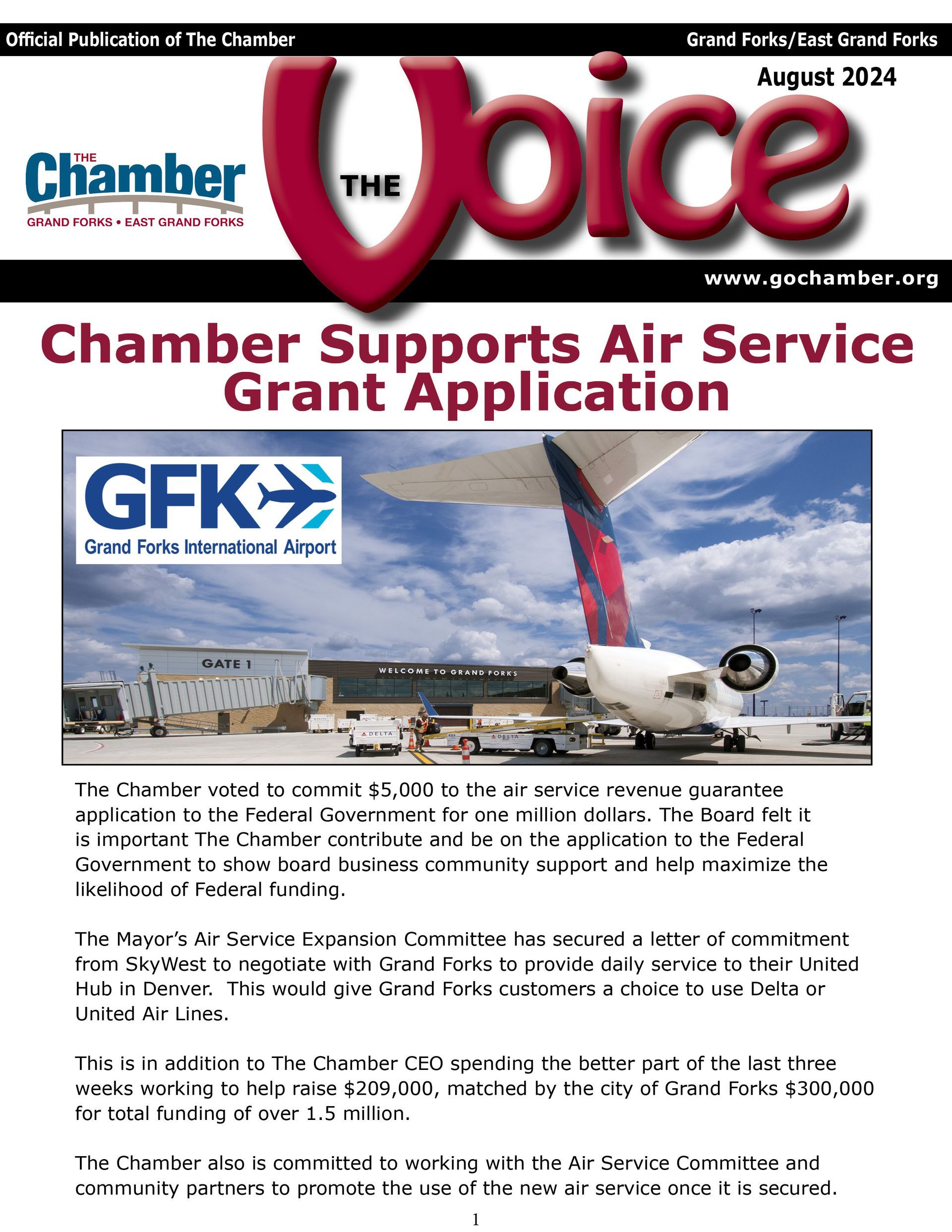 A flyer for chamber supports air service grant application