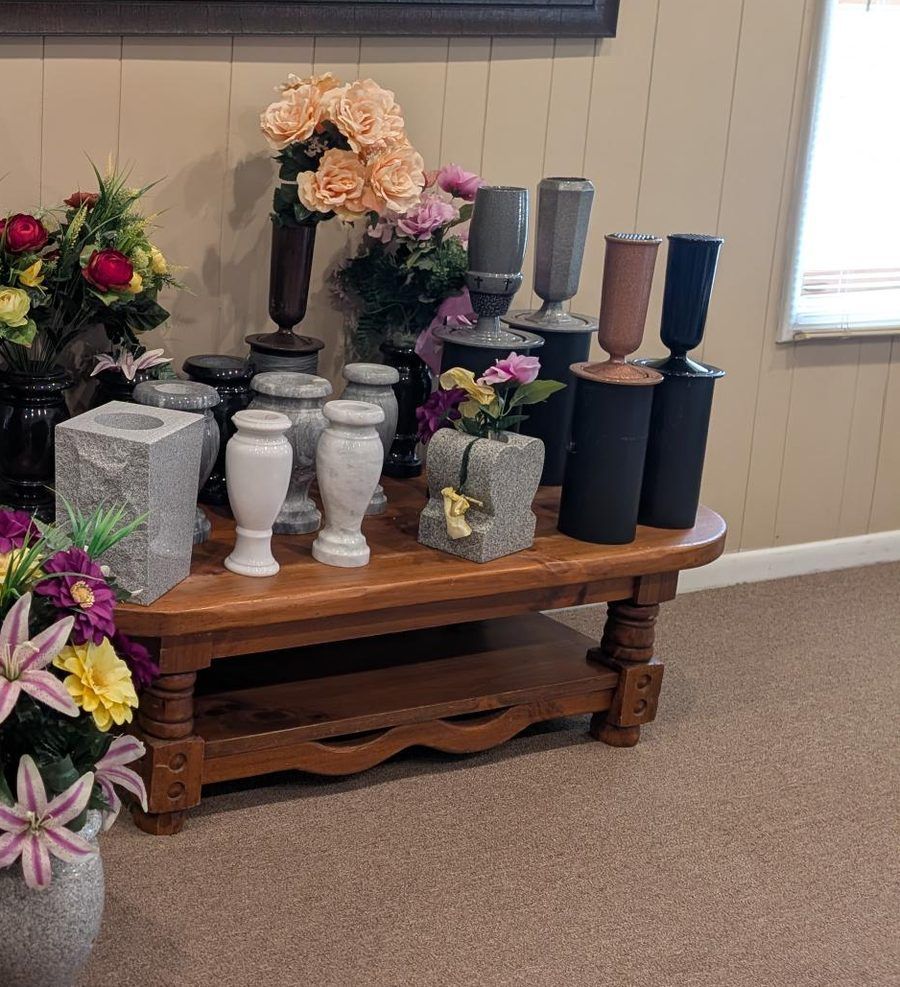 Inside the Marion showroom: granite urns, bronze vases and flower arrangements on display