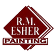 R.M. Esher Painting logo in red and white with diamond shape