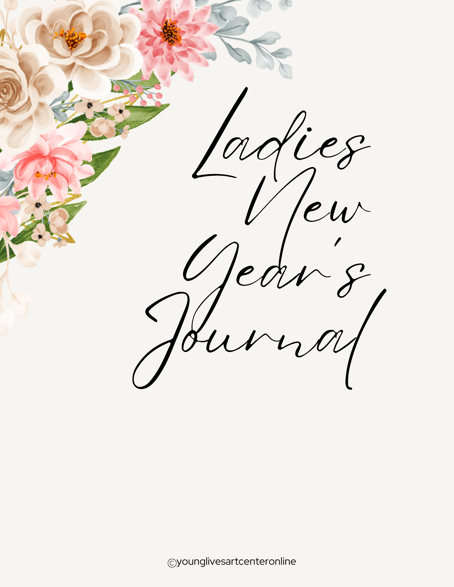 Floral journal cover with calligraphy reading 