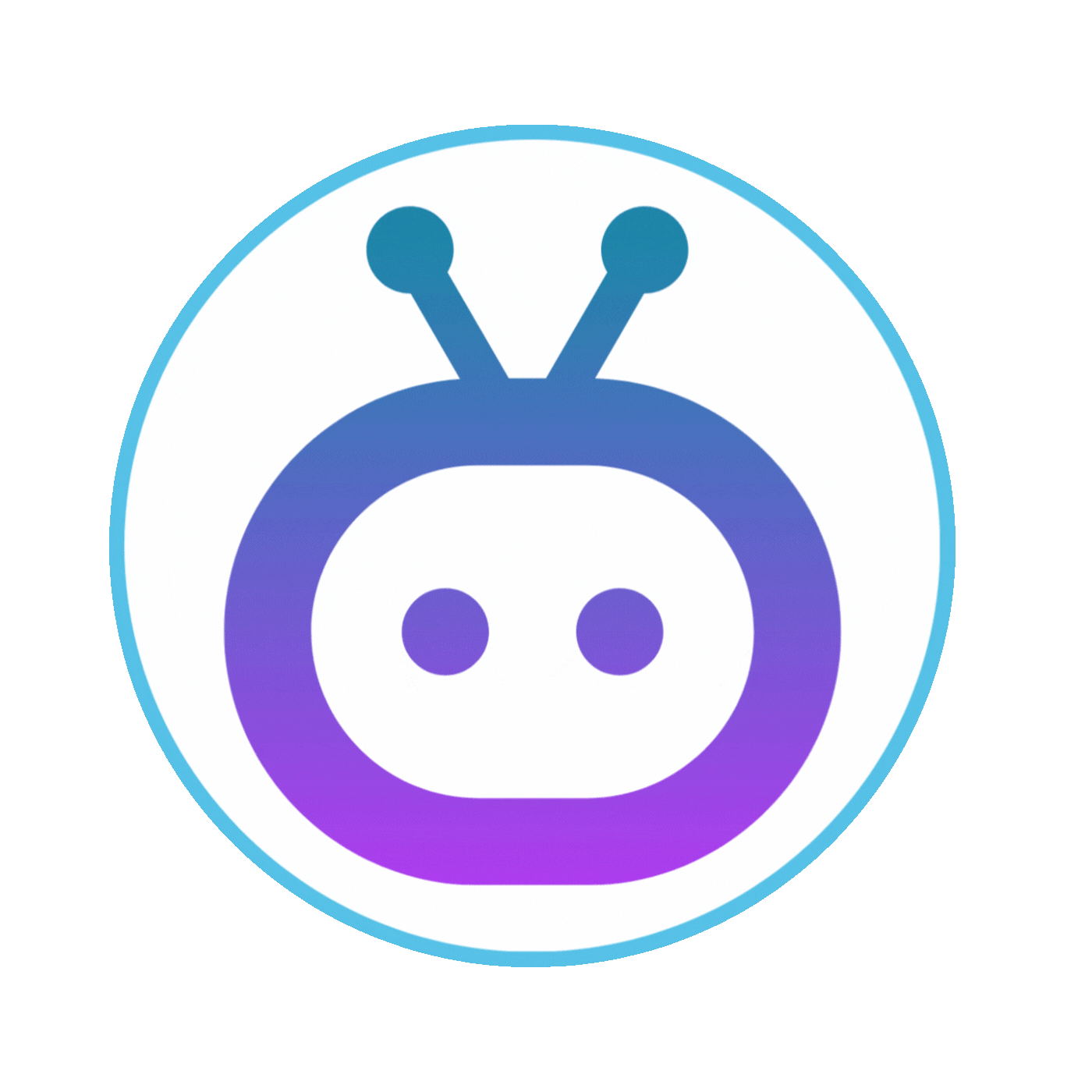 A purple and blue icon of a robot with two eyes in a circle. A purple and blue icon of a robot with two eyes in a circle.
