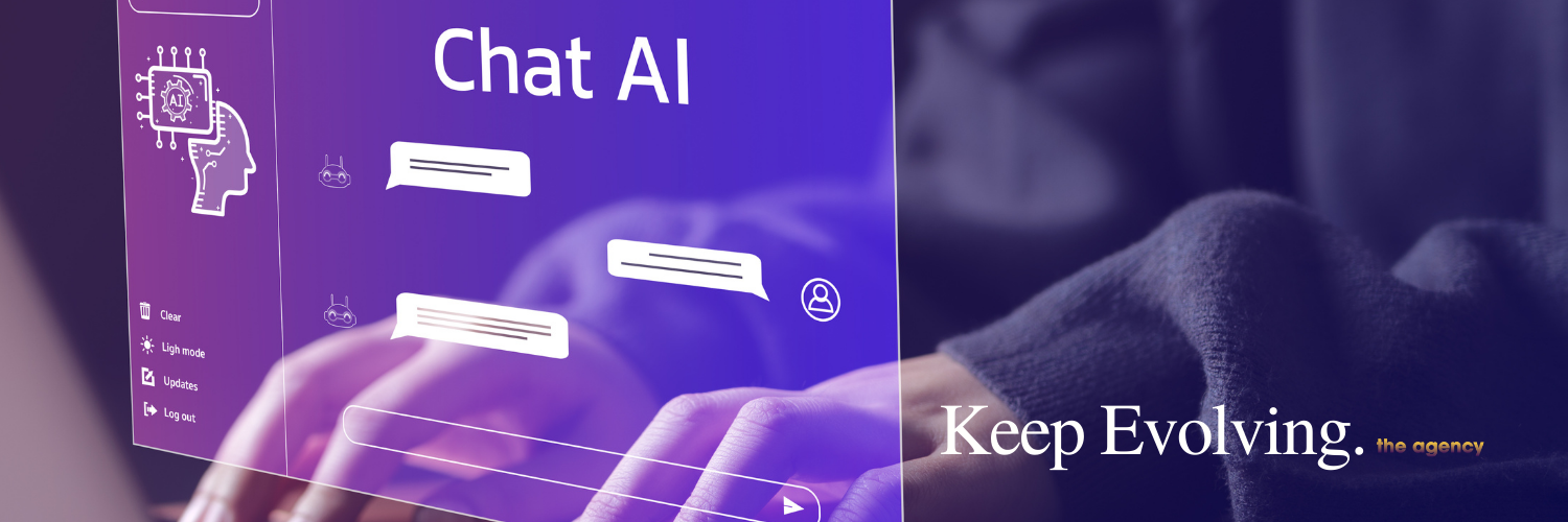 A person is typing on a keyboard in front of a screen that says chat ai. A person is typing on a keyboard in front of a screen that says chat ai.
