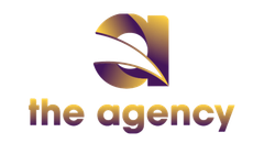 Gold and purple logo with abstract leaf icon above the words “the agency”