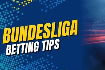 A blue background with the words bundesliga betting tips on it