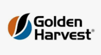 Golden Harvest logo with black and blue leaf icon and gold and black text