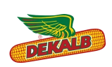 DEKALB logo with yellow winged emblem and red text on a green-outlined oval background