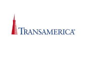 Transamerica logo: Red tower with spire, blue text.