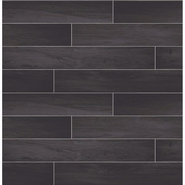 Dark charcoal-colored rectangular floor tiles arranged in a staggered pattern.