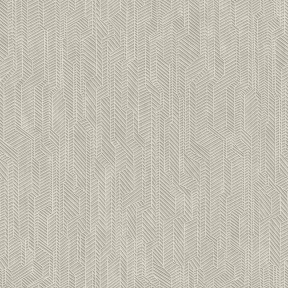 Gray geometric wallpaper with a textured, herringbone pattern.