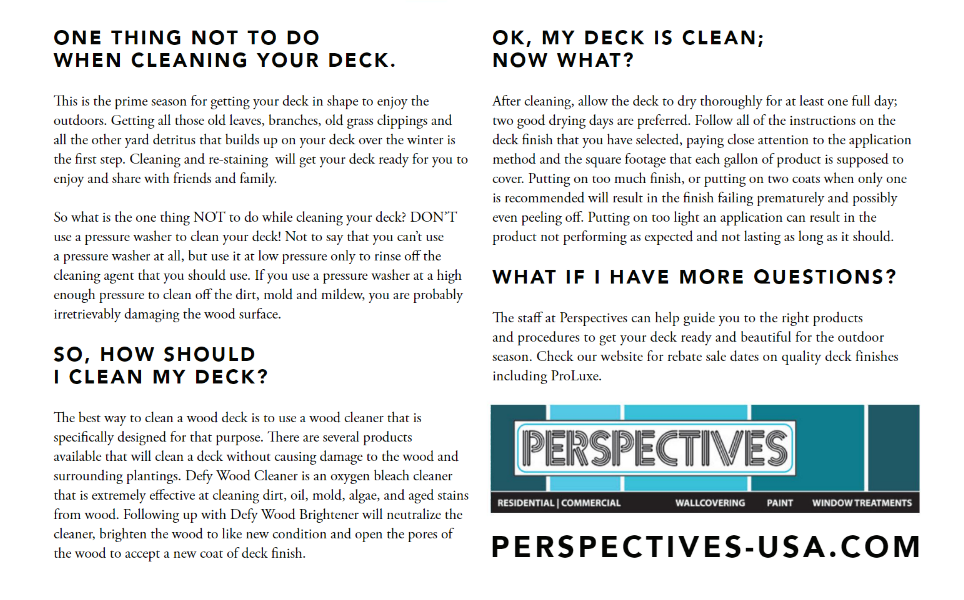 Text on deck cleaning, including 