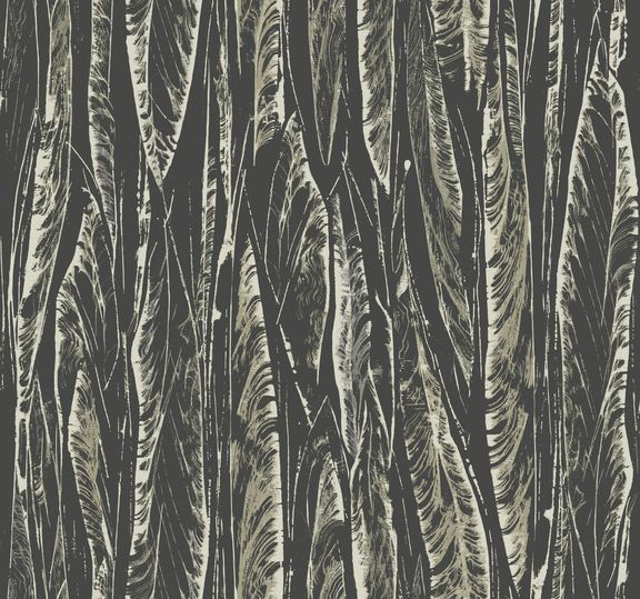 Abstract wallpaper with vertical, leaf-like patterns in black, grey, and cream colors.