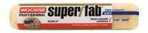 Wooster Super Fab paint roller with text on label.