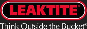 Logo for LEAKTITE, red text in black oval with white and red border, tagline "Think Outside the Bucket"