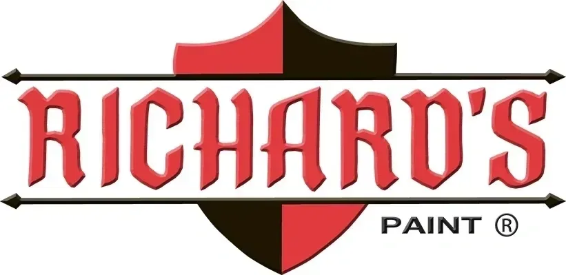 Richard's Paint logo: Red stylized text over a red and black shield with two arrowheads.