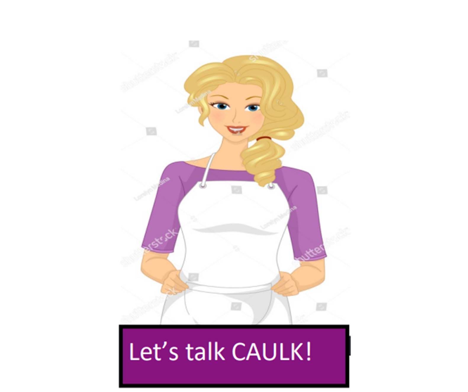 Blonde woman wearing apron with purple sleeves, says 