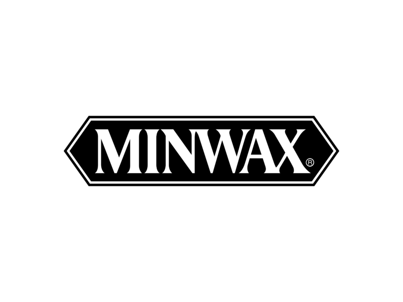 Minwax logo: Black and white, hexagon-shaped box with the brand name "MINWAX."