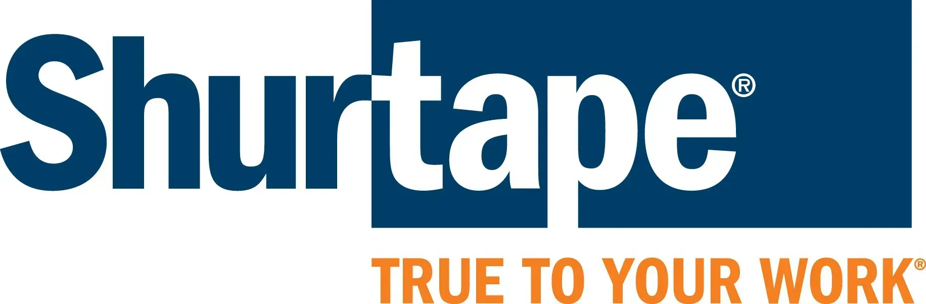 Logo for Shurtape, a tape brand, with its name and slogan "True to your work."
