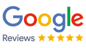 Google Reviews logo with five gold stars on a white background