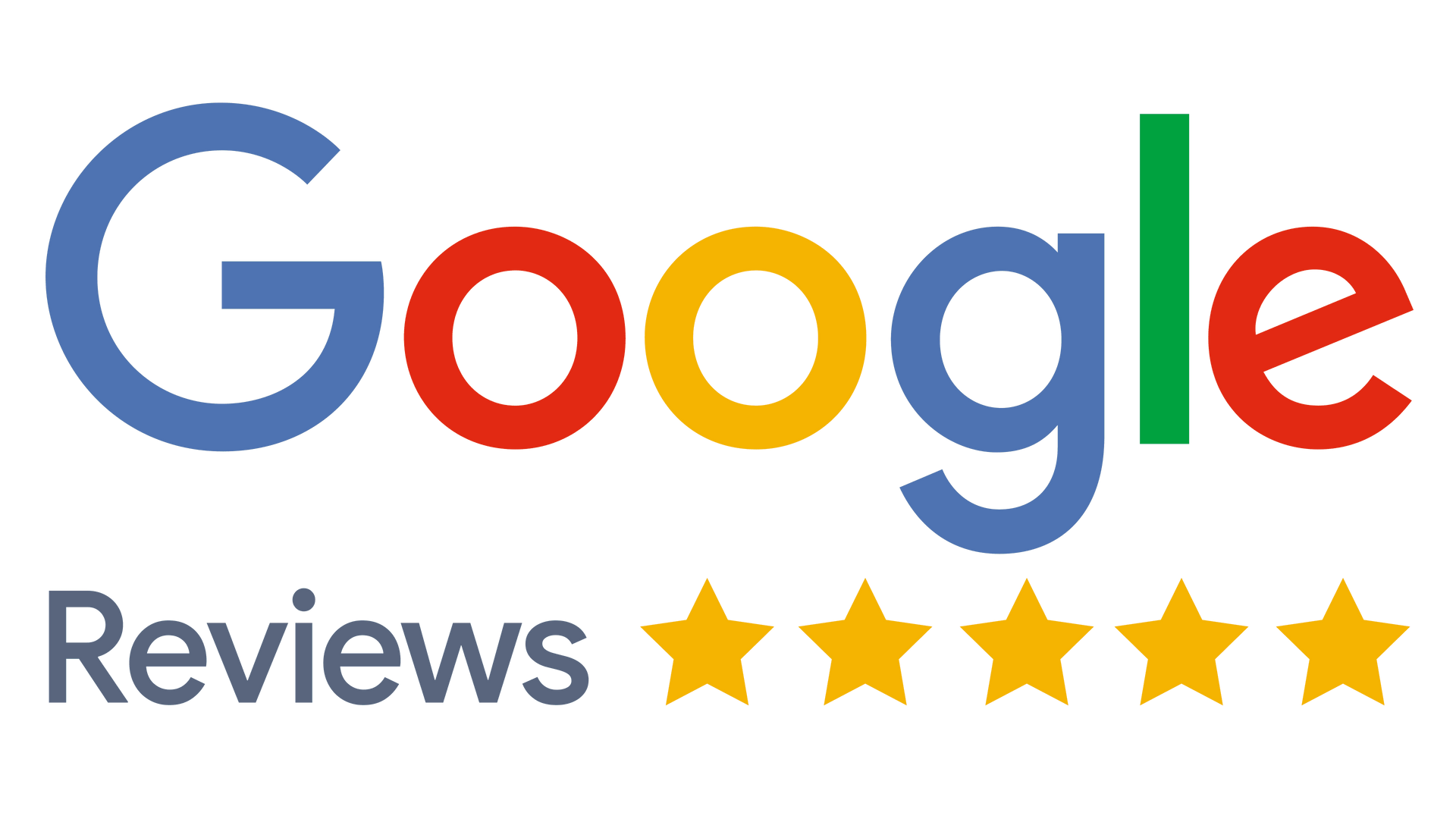 Google Reviews logo with five gold stars on a white background