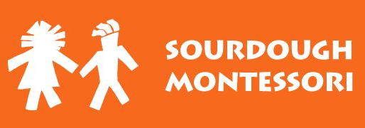 Orange logo with two white child figures and the text “SOURDOUGH MONTESSORI”