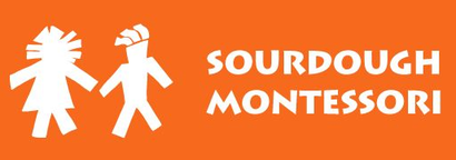 Orange logo with two white child figures and the text “SOURDOUGH MONTESSORI”