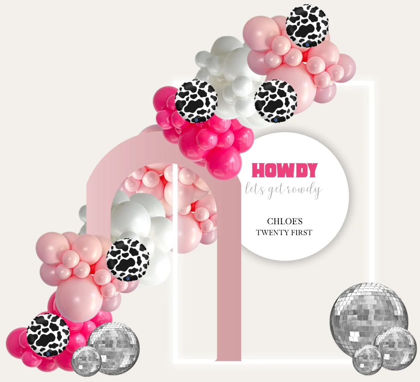 Balloon Arch With Pink, White, Cow-print Balloons — Rustique on the Coast In Ourimbah, NSW