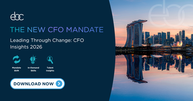Dark blue CFO report banner with city skyline at dusk and “Download now” button