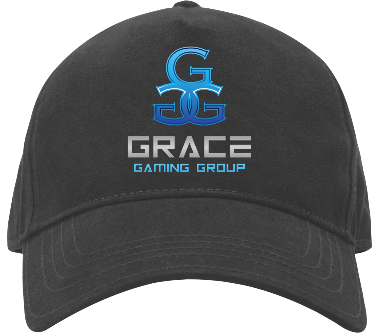 A black baseball cap that says grace gaming group
