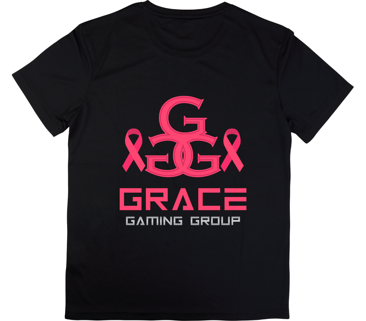 A black t-shirt that says grace gaming group
