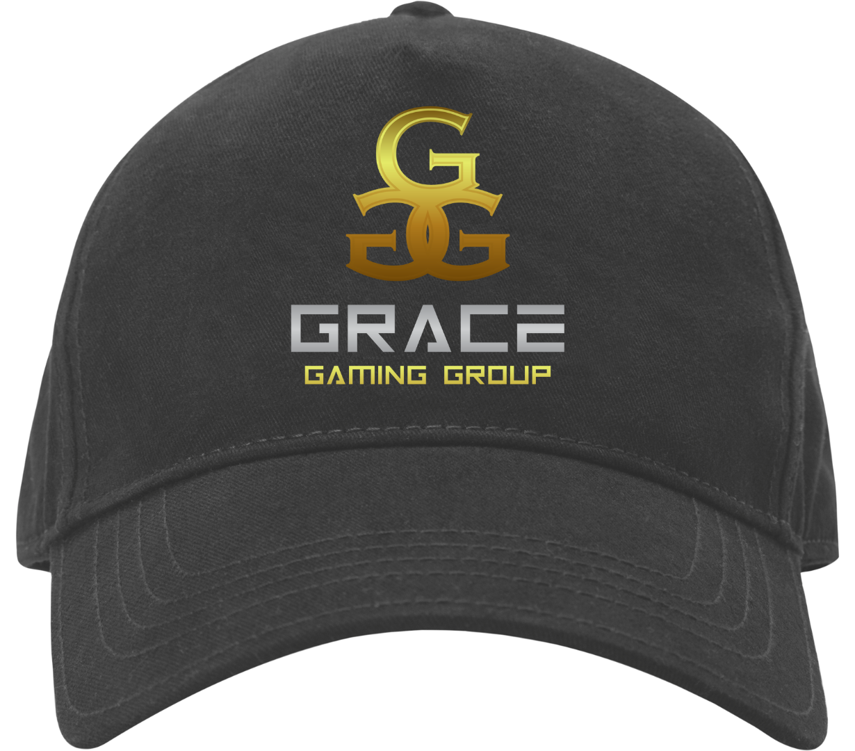 A black baseball cap that says grace gaming group
