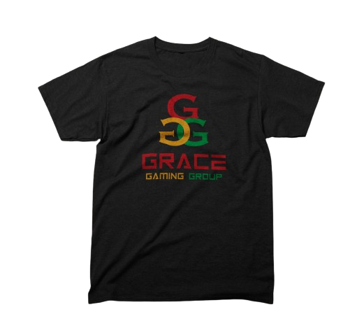 A black t-shirt that says grace gaming group