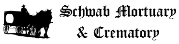 Black silhouette of a horse-drawn hearse with text 
