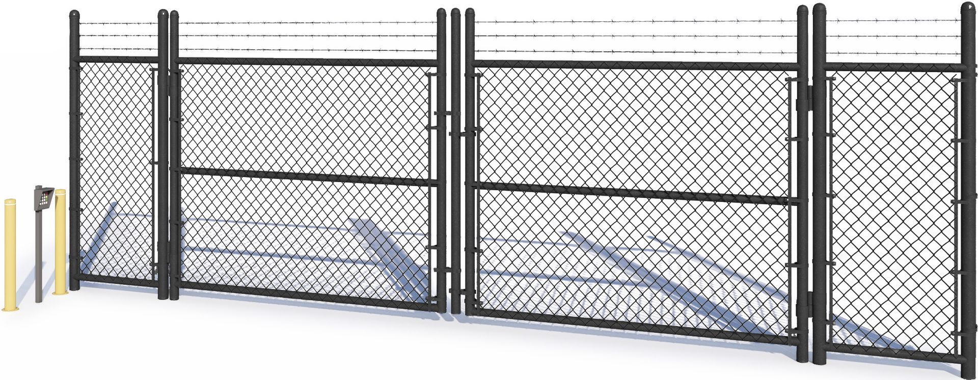 A black and white photo of a chain link fence with barbed wire.