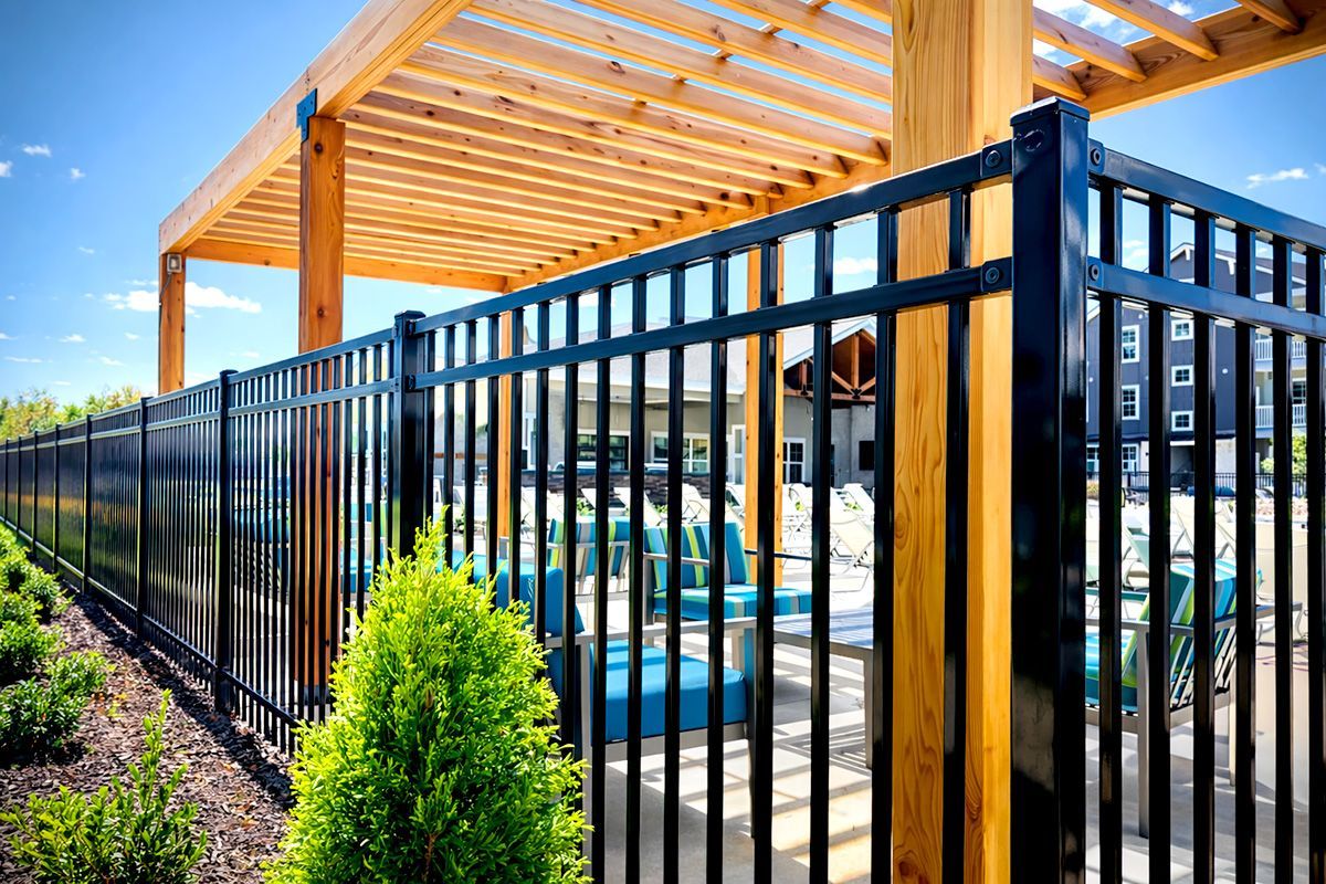 Ornamental Steel 3D render showing post-to-rail connections, vertical pickets, and a clean flat-top design for modern residential use in Battlefield, Missouri.