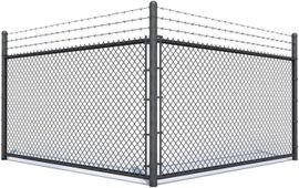 A chain link fence with barbed wire on top of it.