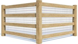 A 3d rendering of a wooden fence with a white background.