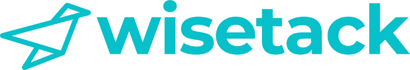 The logo for wise tack is blue and has a star on it.
