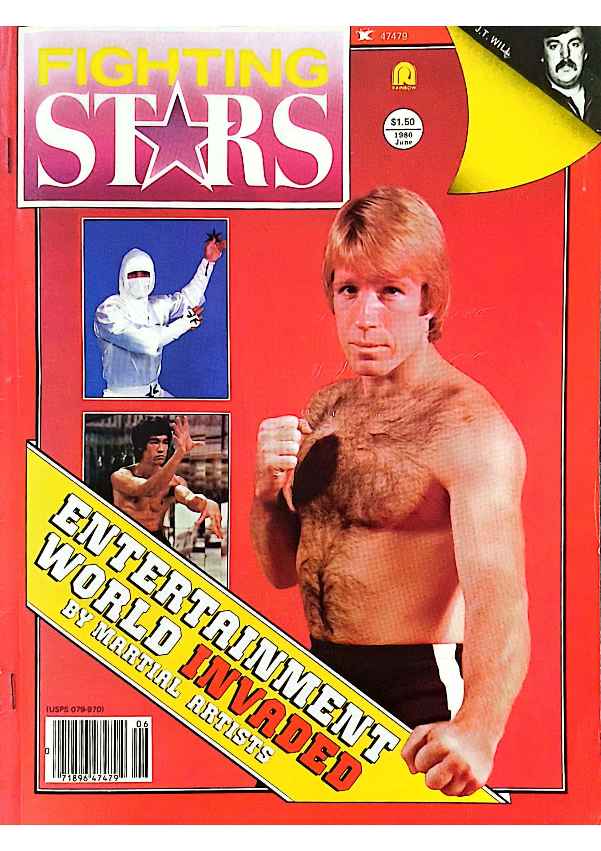 Magazine cover featuring Chuck Norris, shirtless and ready to fight. 