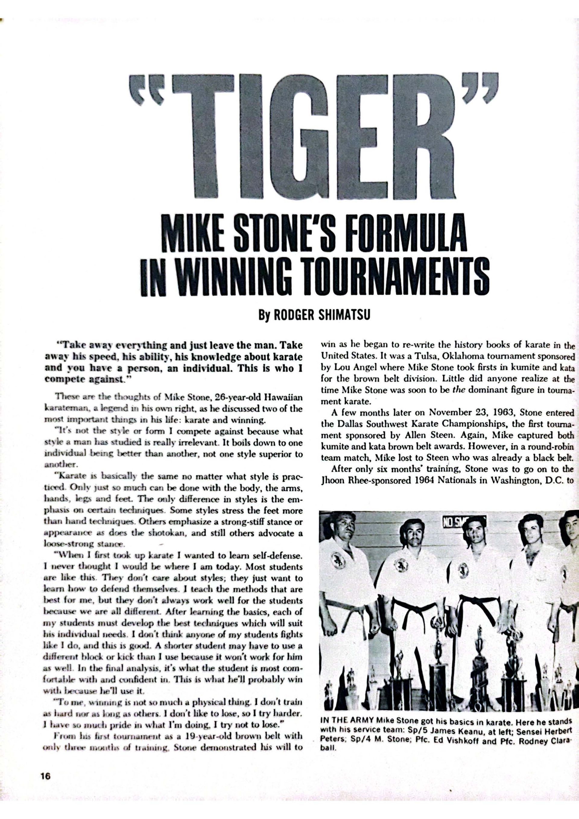 Page from a martial arts magazine featuring an article titled 