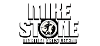 Logo for Mike Stone, Martial Arts Legend, featuring his name and an emblem of a martial artist.