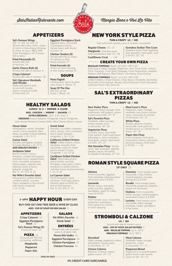 Sals Italian Menu