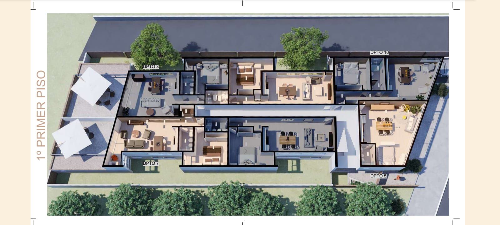 Casa moderna blanca de dos plantas con balcón detrás de una valla metálica negra.