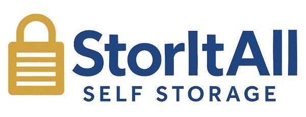 StorItAll Self Storage, featuring a gold padlock and blue text.