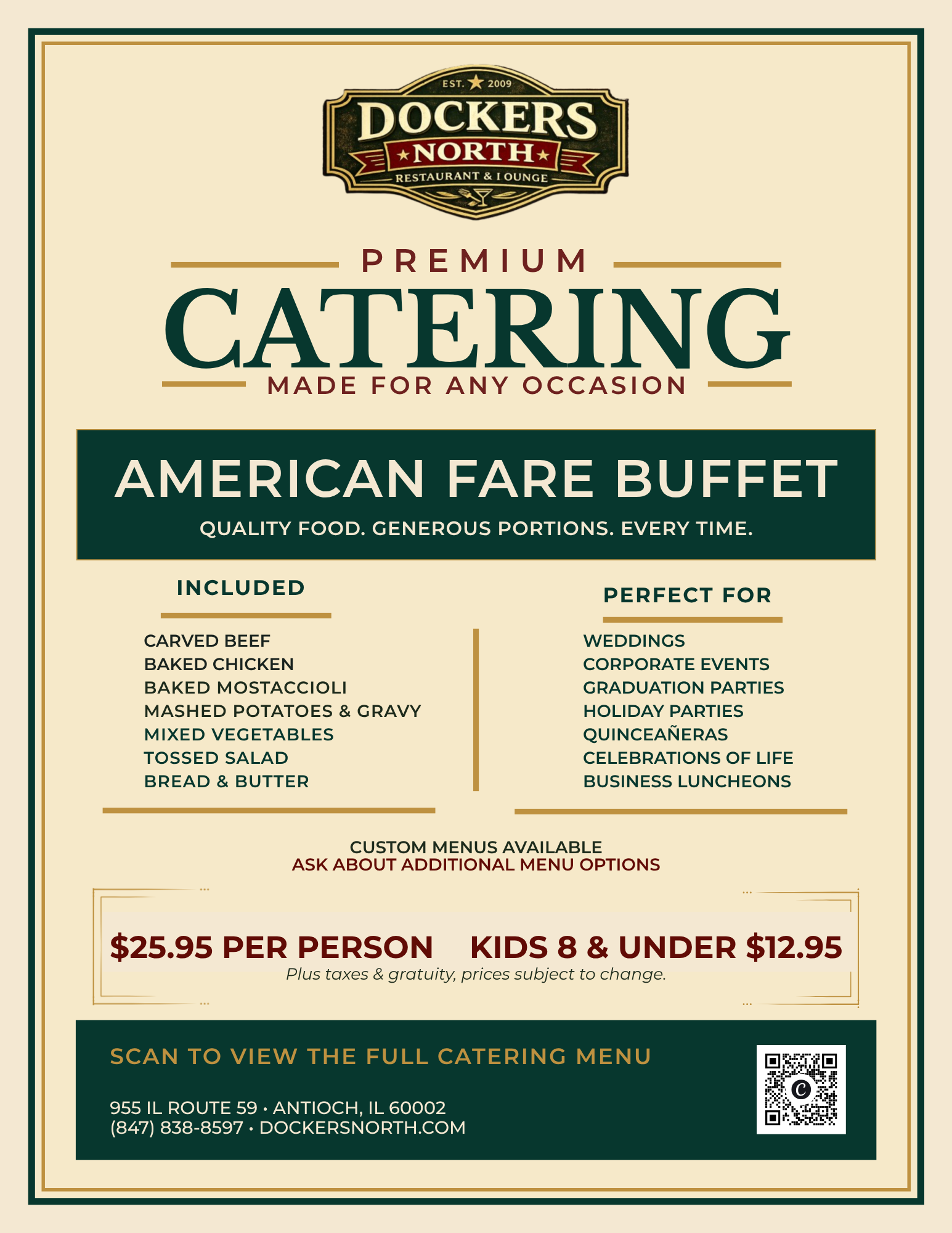 Dockers catering traditional buffet spread
