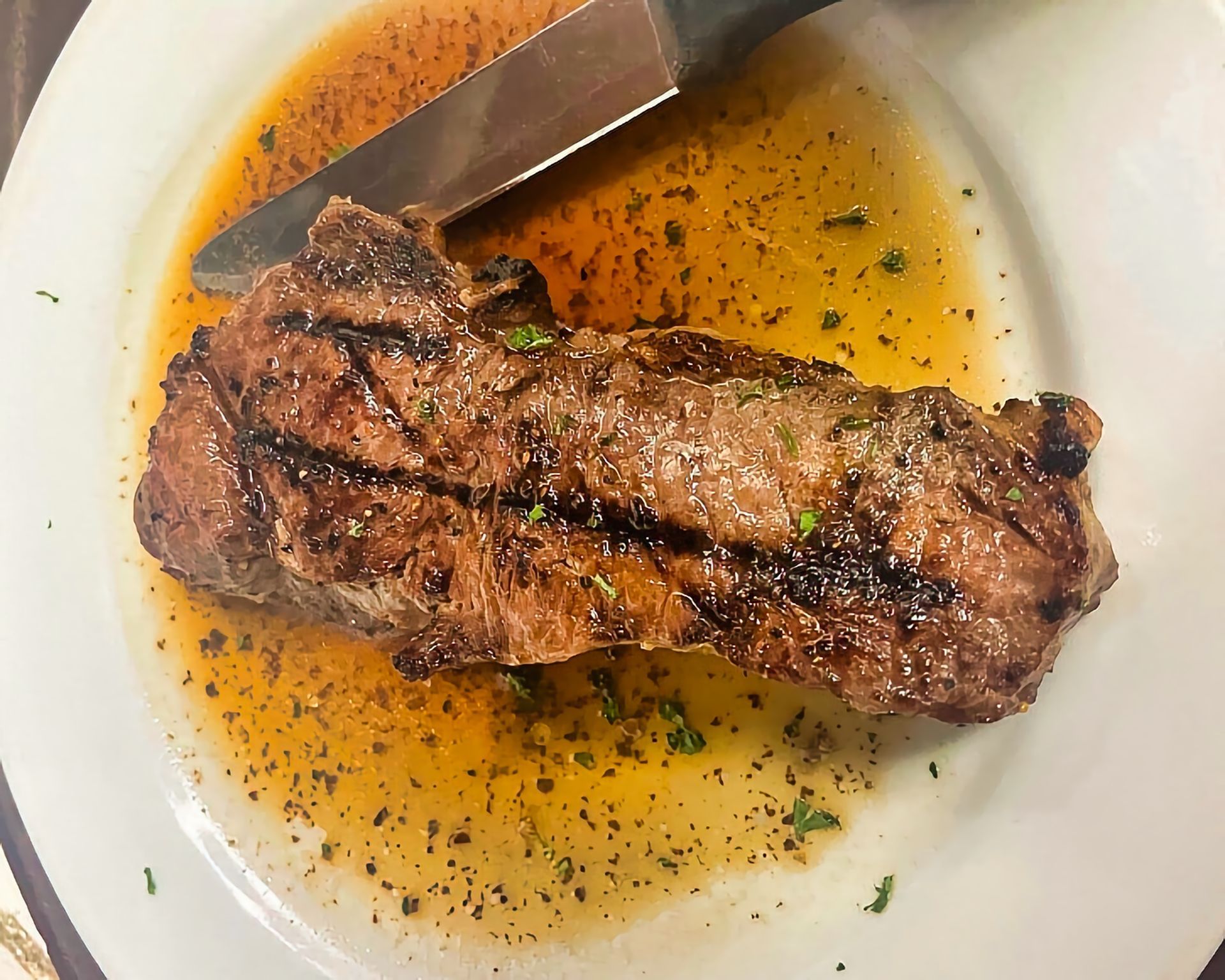 NY strip steak dinner at Dockers North