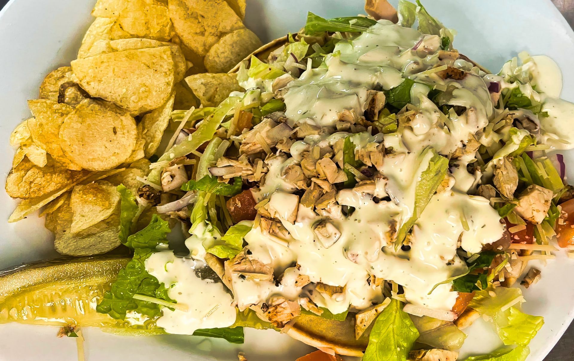Ranch chicken flatbread pita at Dockers North