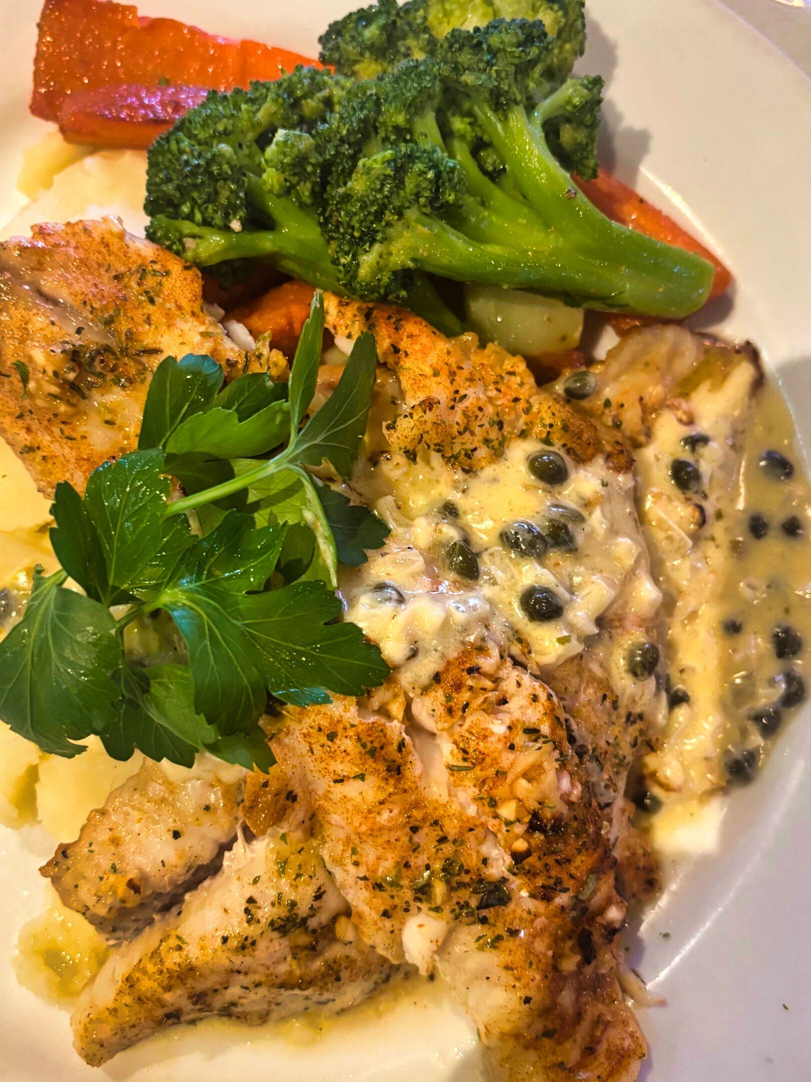 Catfish with lemon caper sauce at Dockers North