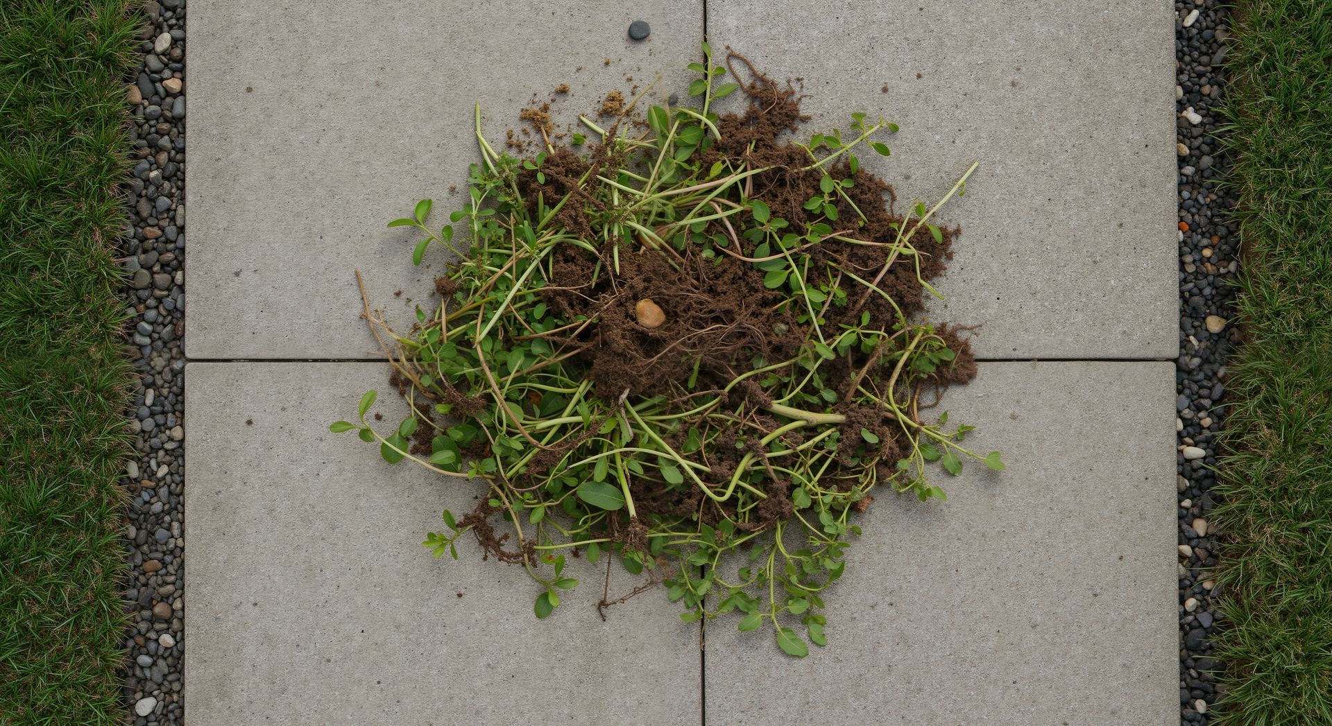 Pile of weeds on a paver. Pile of weeds on a paver.